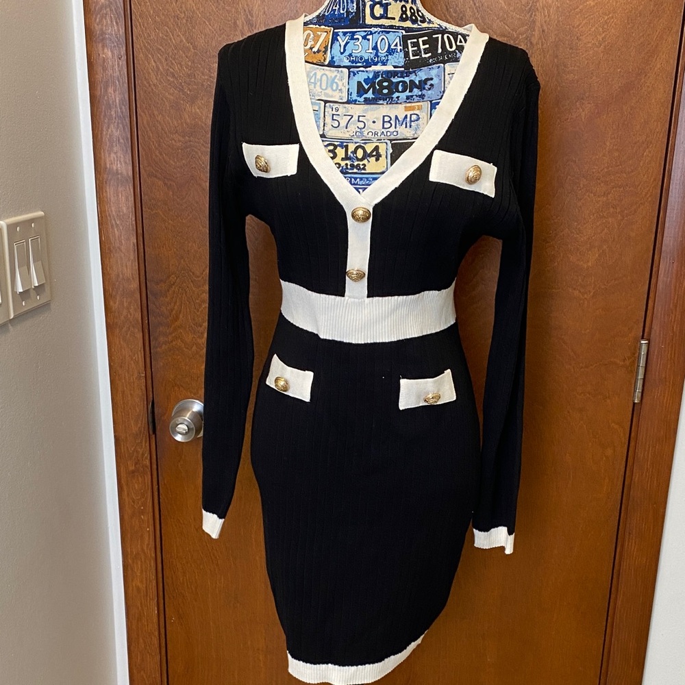 Almost famous Elegant Black and White Knit Dress size xl